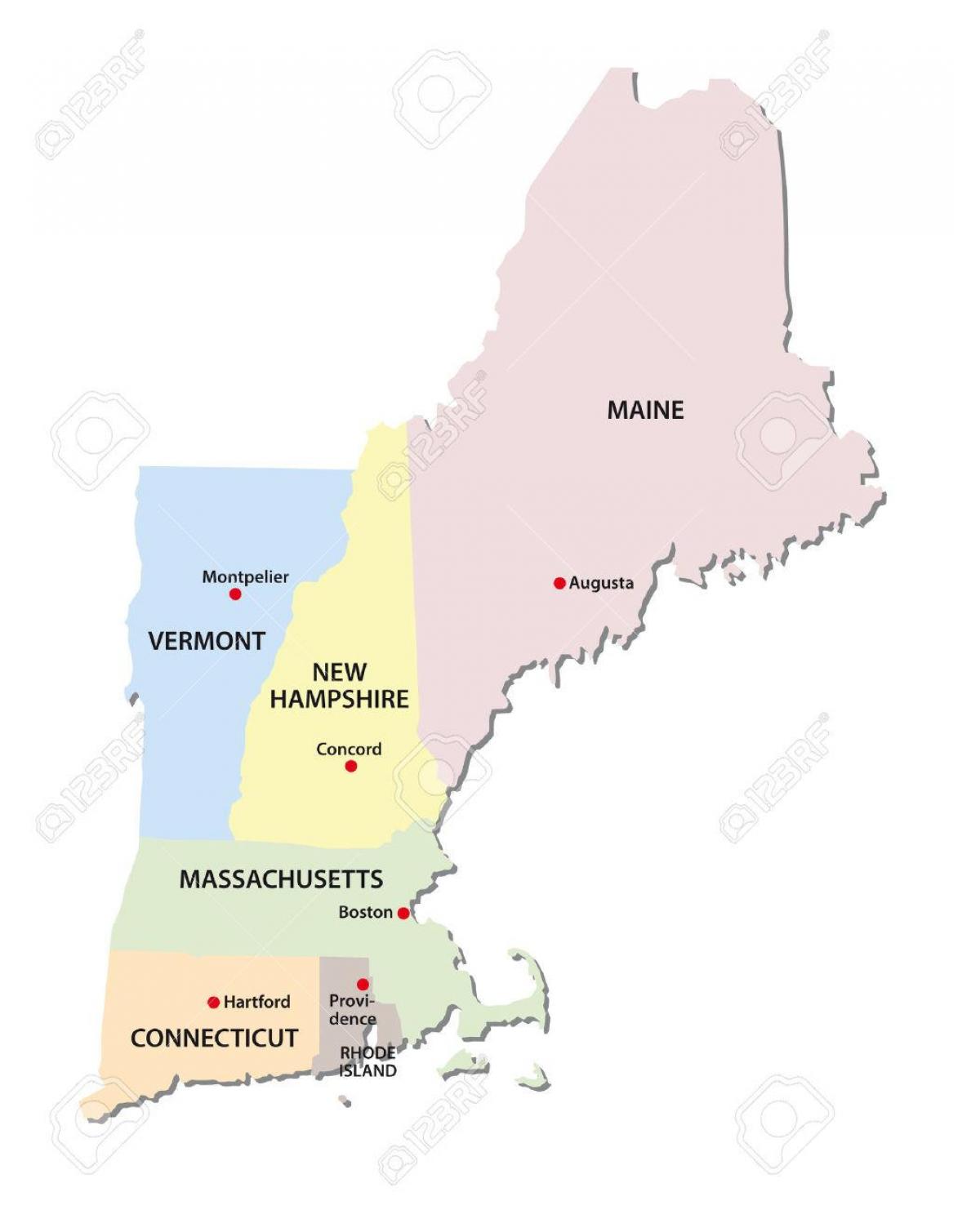 mappa di stati della Nuova Inghilterra