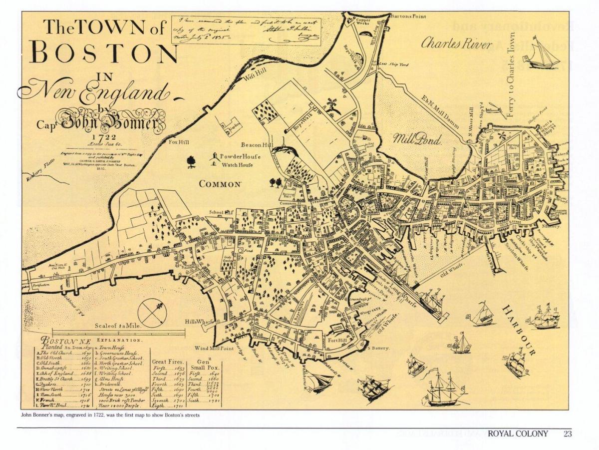 vecchia mappa di Boston