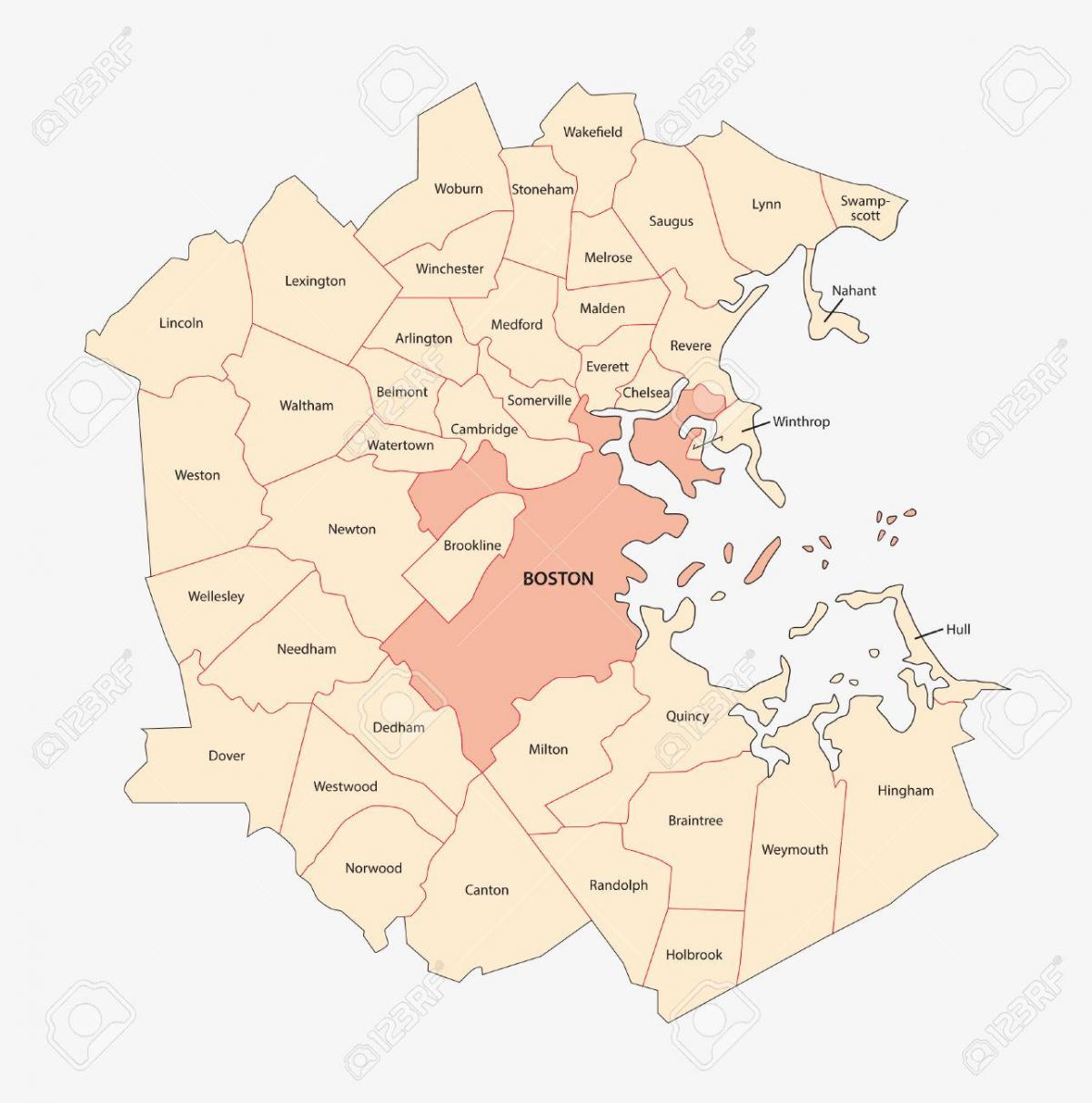mappa della zona di Boston