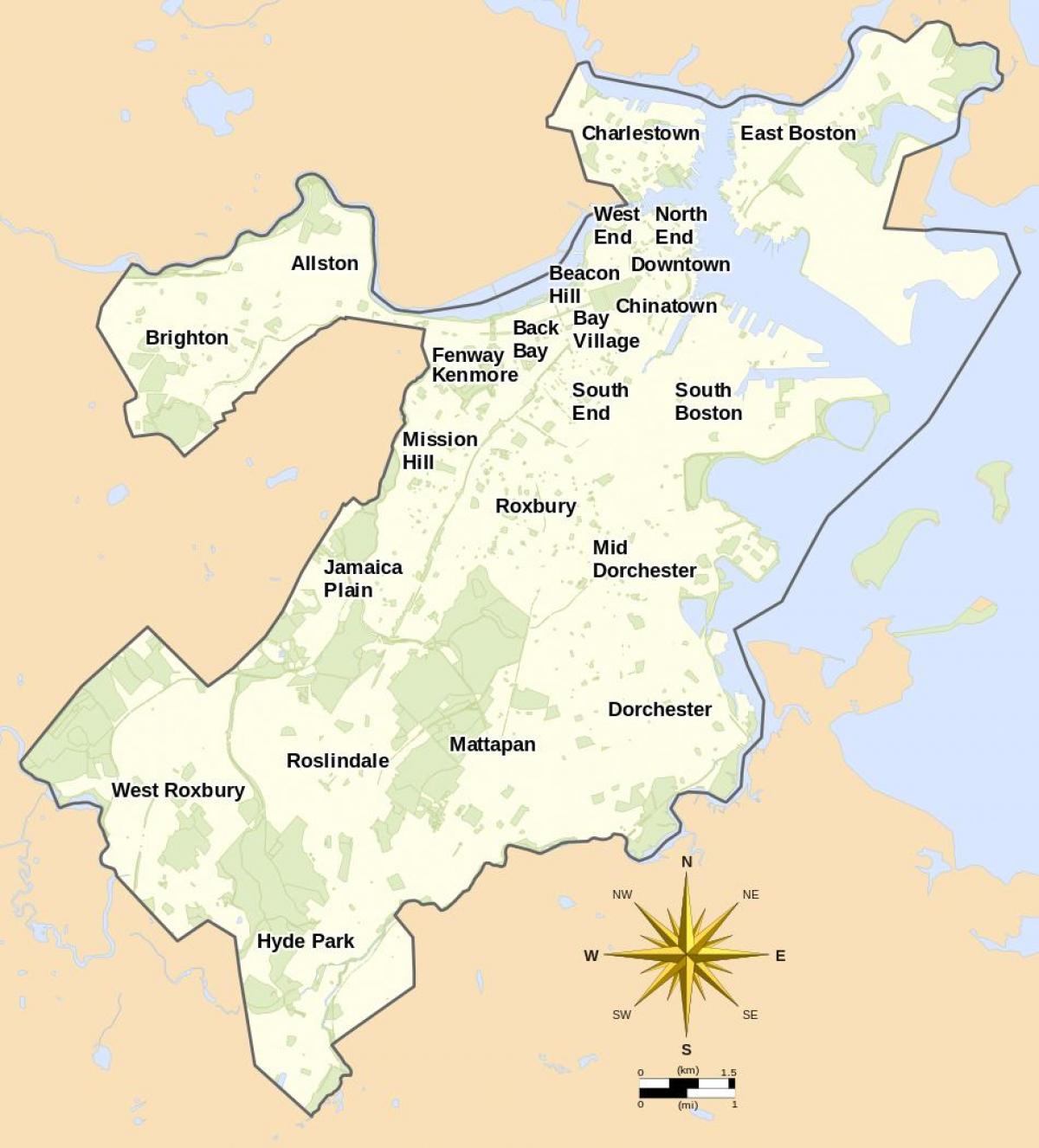 mappa di Boston e dintorni